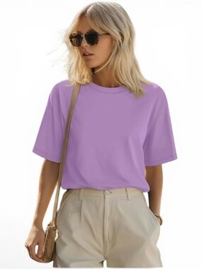 🆕️ Huukeay Womens Half Sleeve Crewneck Casual Top Size Large Purple